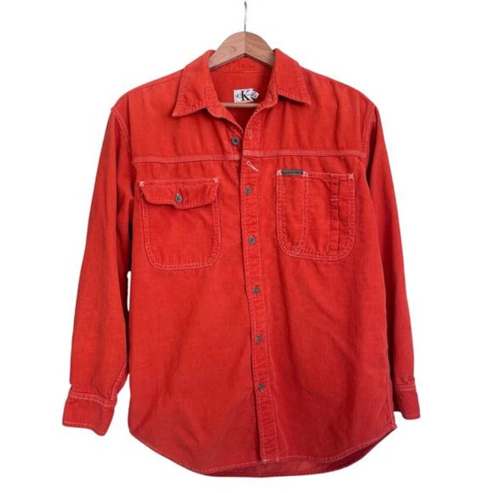 Vintage Women’s Calvin Klein Coral Corduroy Long Sleeve Shirt Size Medium